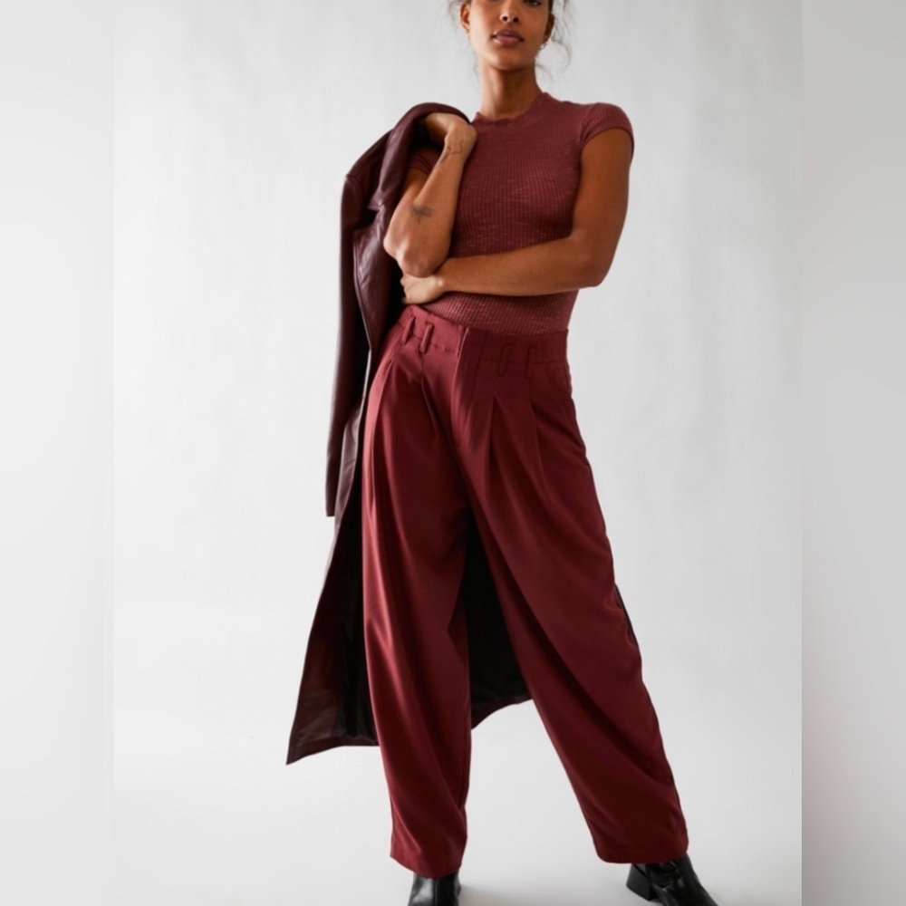 Free People Burgundy Wide-Leg Trousers